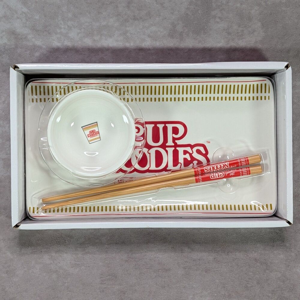 Nissin Cup Noodles Ceramic Sushi Plate Set Sauce Dish Chopsticks Silver Buffalo
